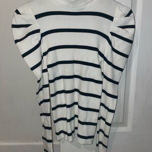 Forever 21 White and Black Striped Turtleneck Sweater